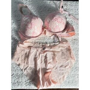 Victoria's Secret Pink Lace Demi Bra & Panty Set 34C M New With Tags